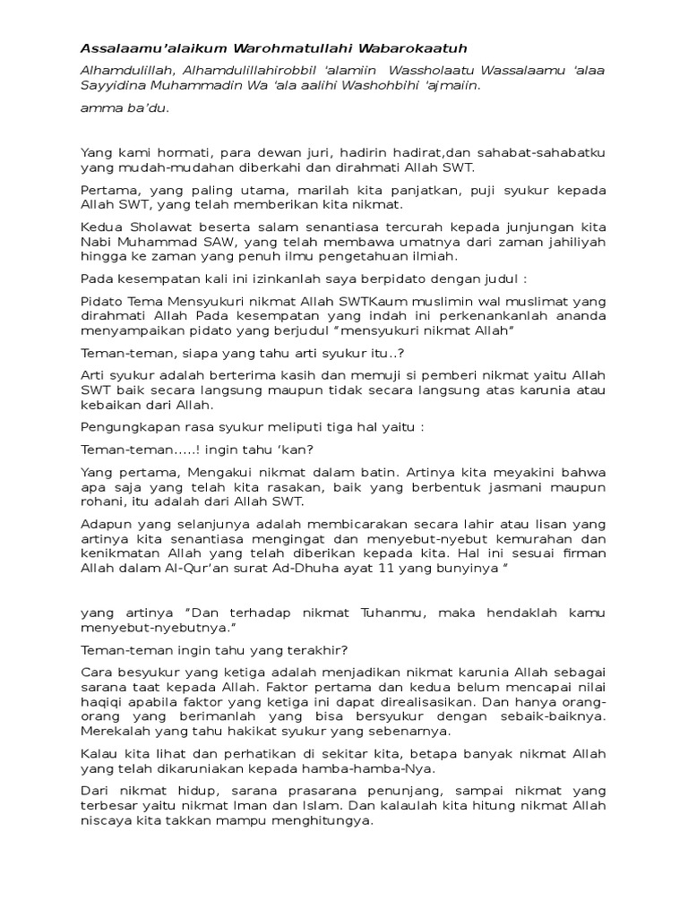 Contoh Pidato Mensyukuri Nikmat Allah SWT PDF