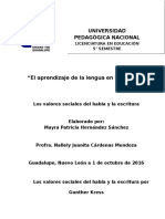 Los Valores Sociales Dle Habla y La Escritura