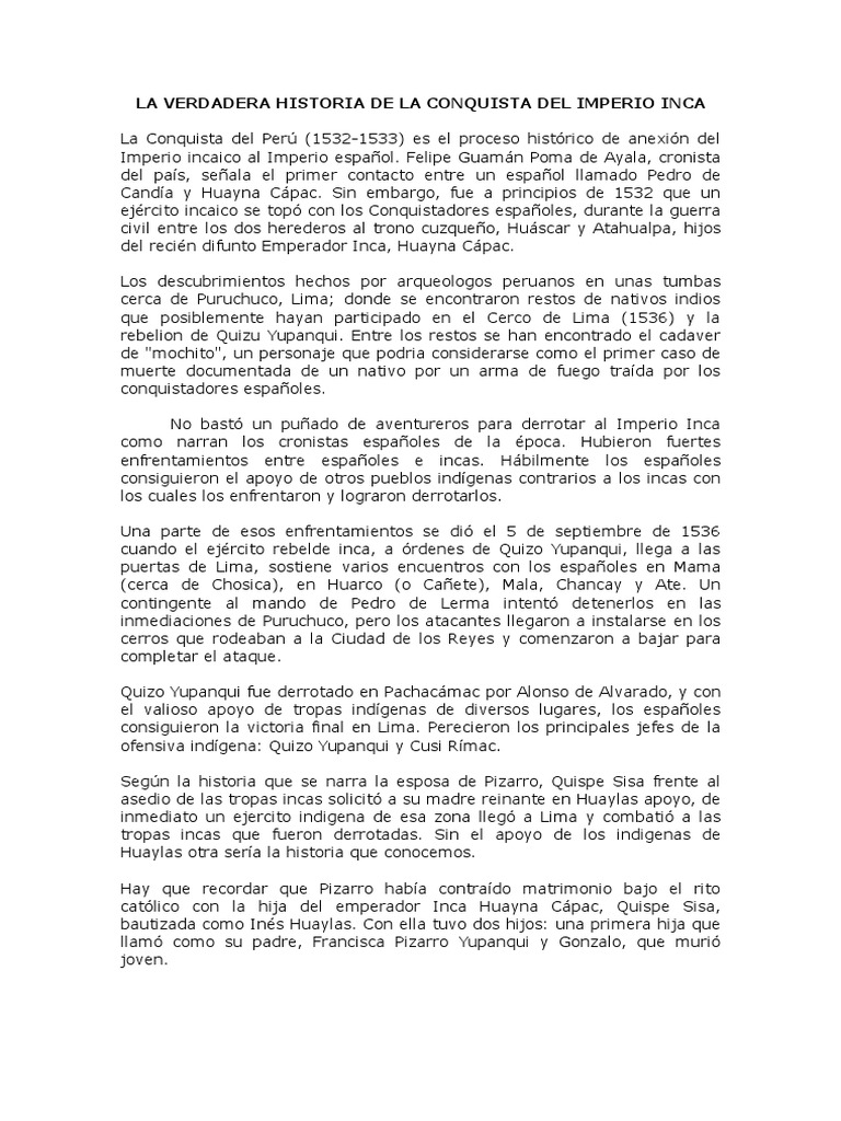 La Verdadera Historia de La Conquista Del Imperio Inca | PDF ...