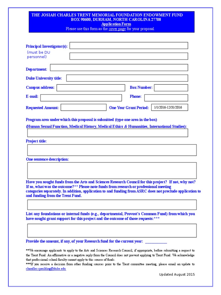 Trent Memorial Foundation Application | PDF | Politics | Social Science