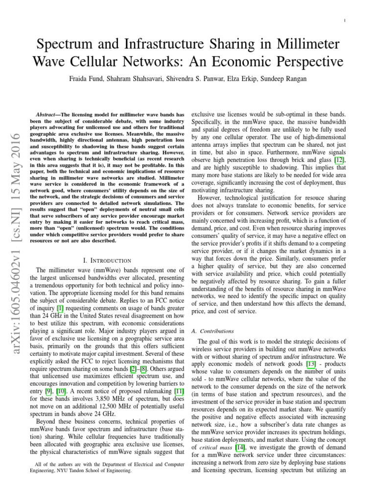 Spectrum and Infrastructure Sharing in Millimeter Wave Cellular ...