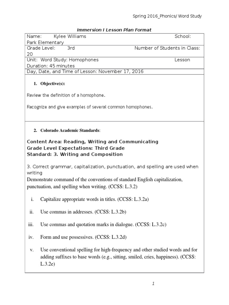 3rd Grade Homophone Lesson Plan | PDF | Linguistics | Communication