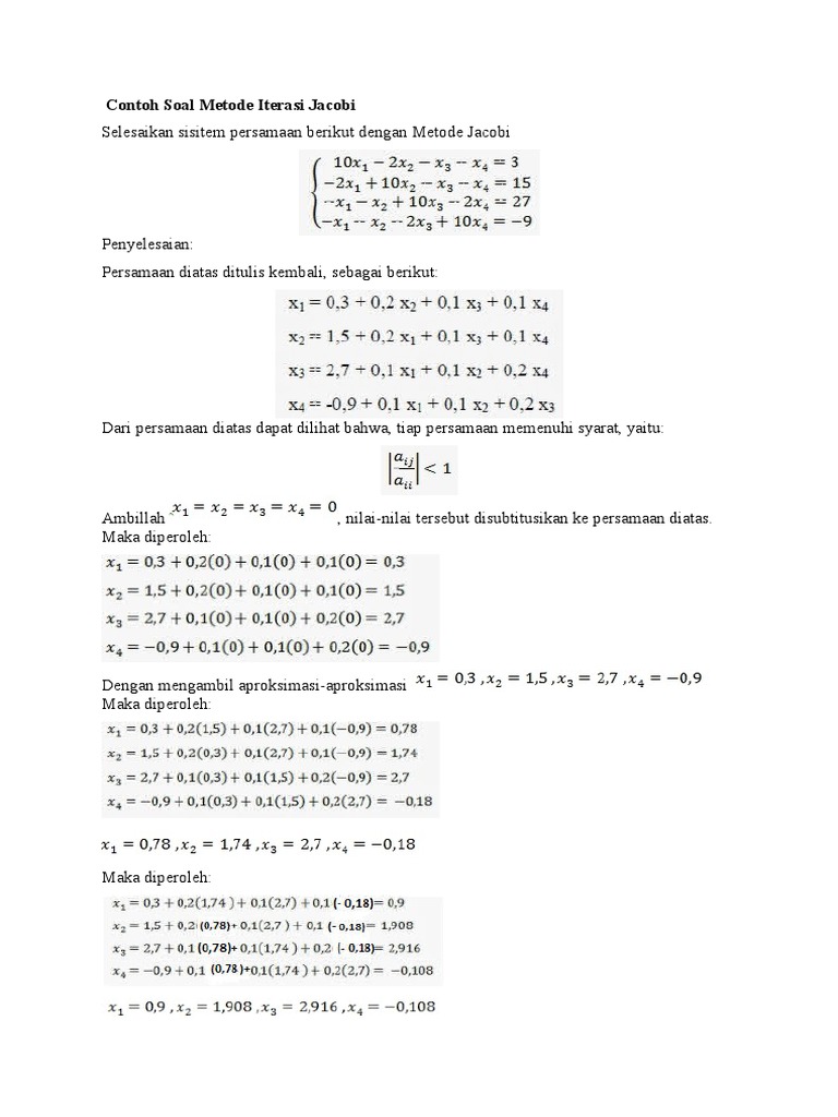 Contoh Soal Metode Iterasi Jacobi Pembahasan Soal