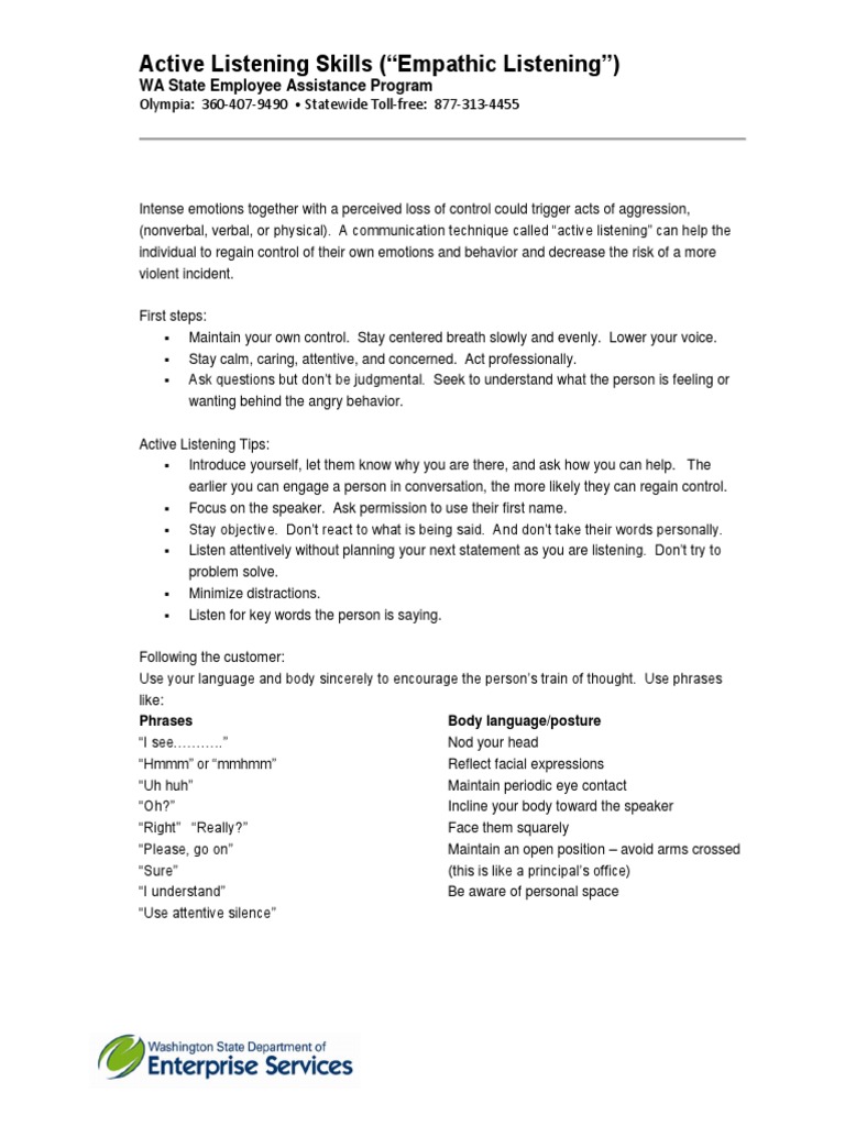 Active Listening Skills for Conflict Resolution | PDF | Body Language ...