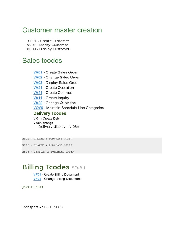 SAP Customer Master Tcodes Overview | PDF | Supply Chain Management ...