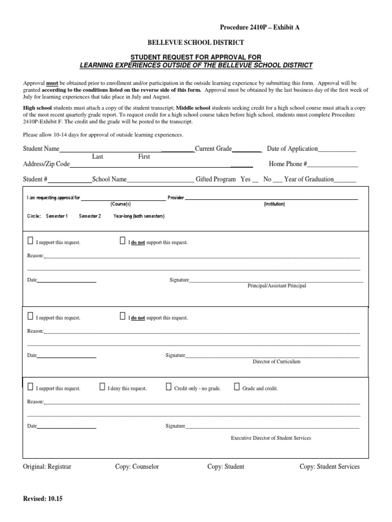 BSD Outside Learning Permission Form Grading Education Secondary