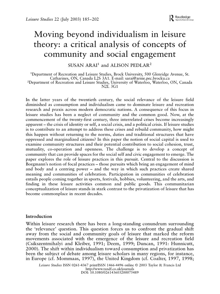 Individualism in Leisure Theory PDF | PDF | Social Capital | Identity ...