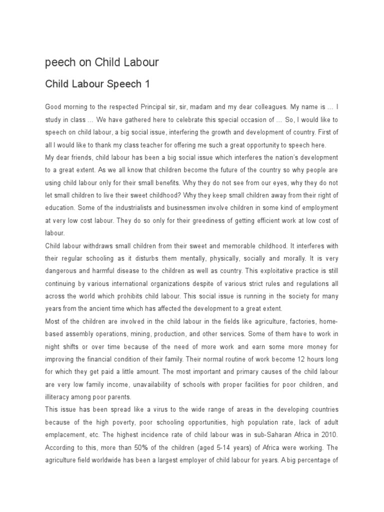how to write a speech on child labour