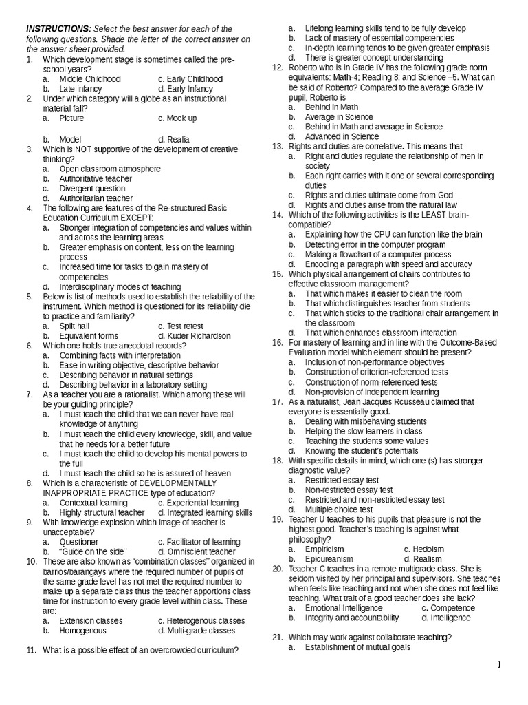 Instructions Pdf Teachers Curriculum