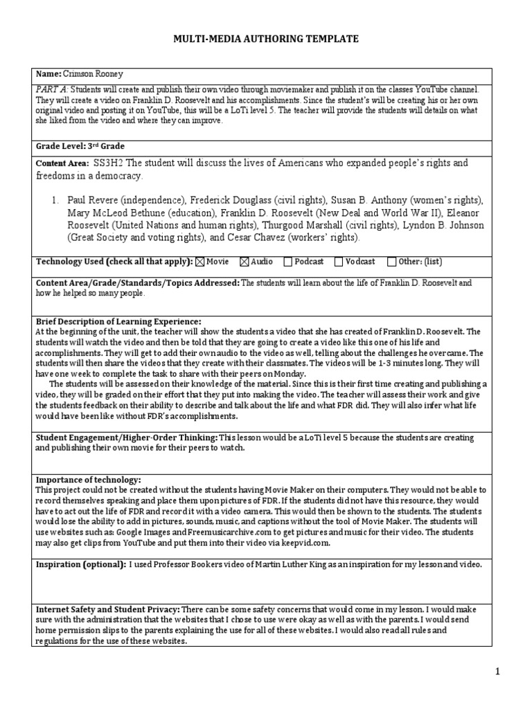 3rd Grade FDR Video Project Guide | PDF | You Tube | Communication
