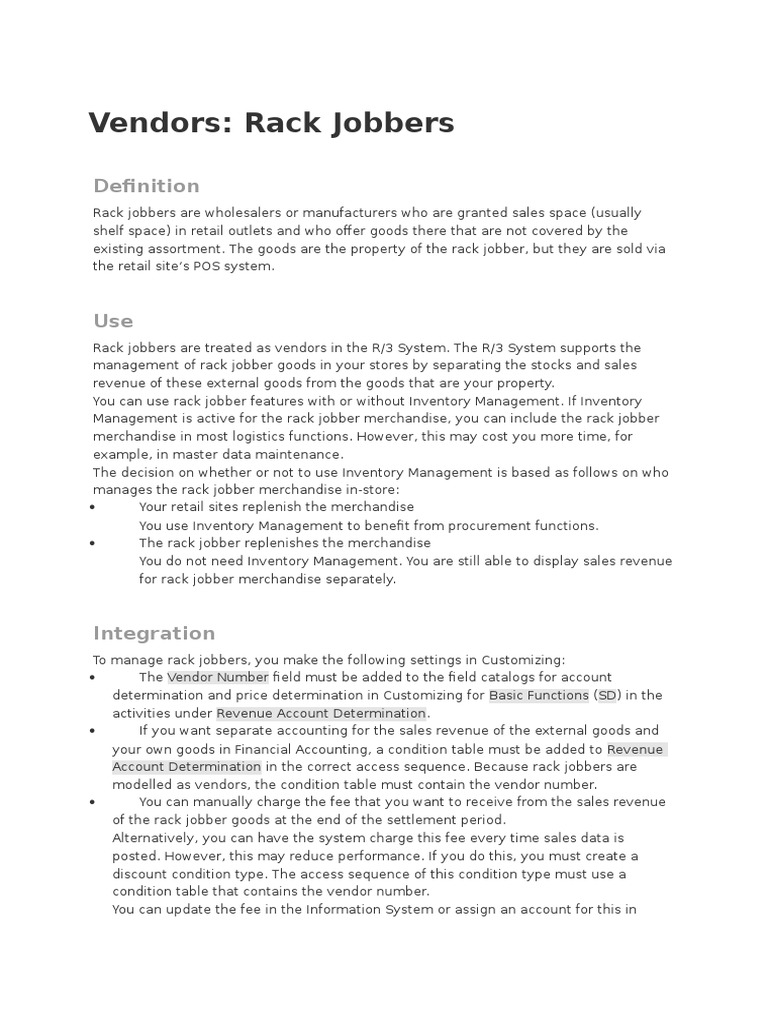 Rack Jobbers PDF Inventory Retail