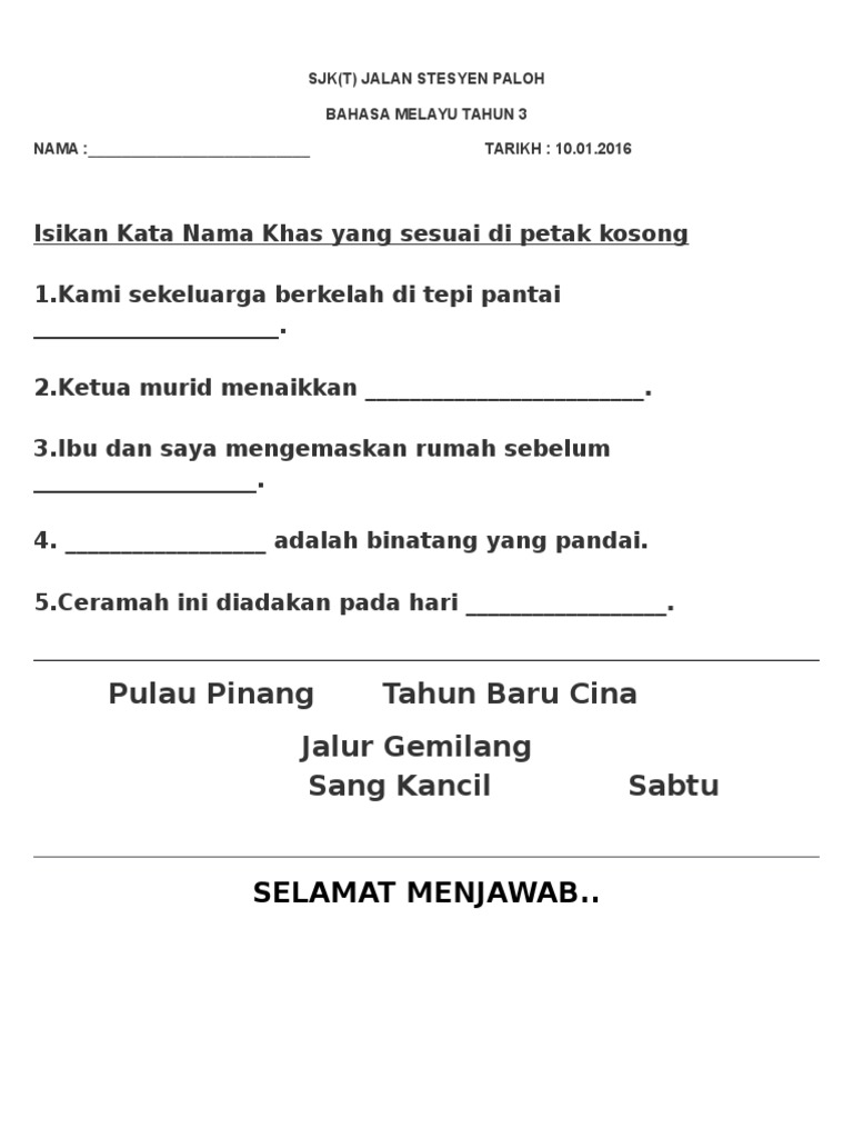Latihan Kata Nama Khas Bukan Manusia Pdf