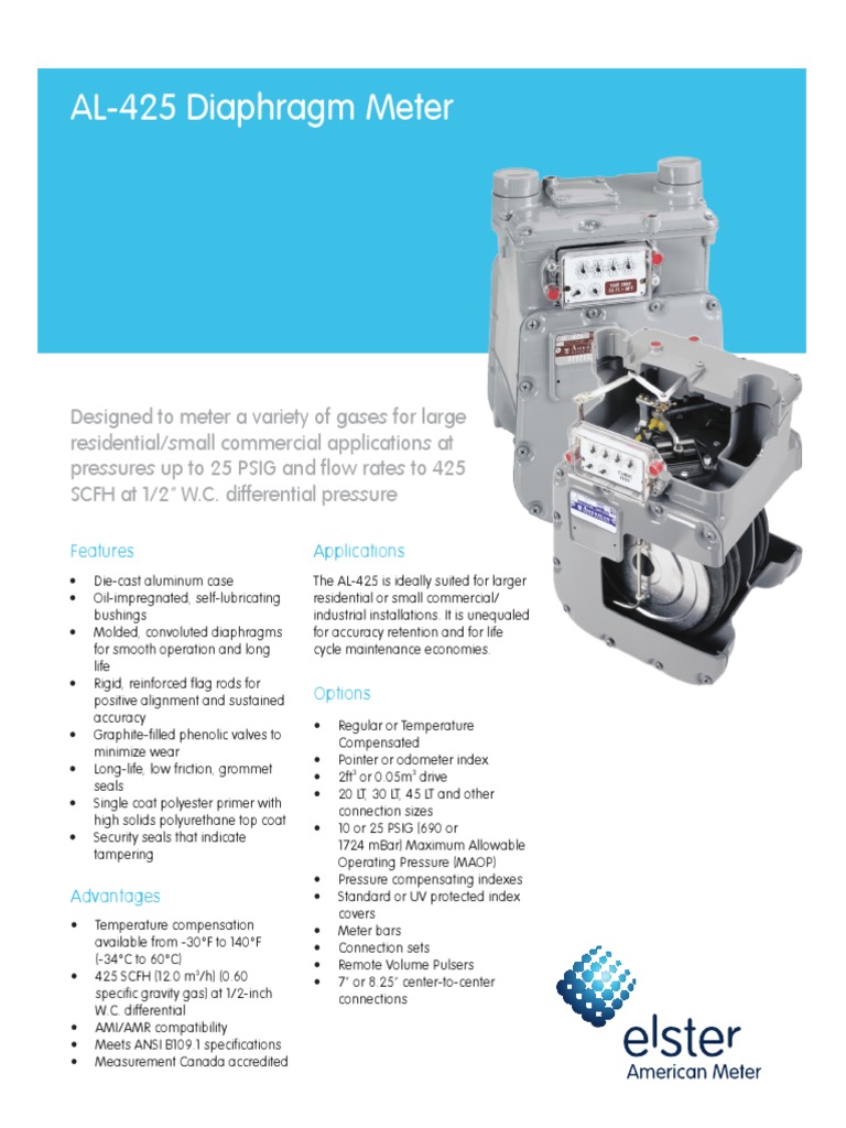 Elster AL425 Diaphragm Meter Pressure Mechanical Engineering