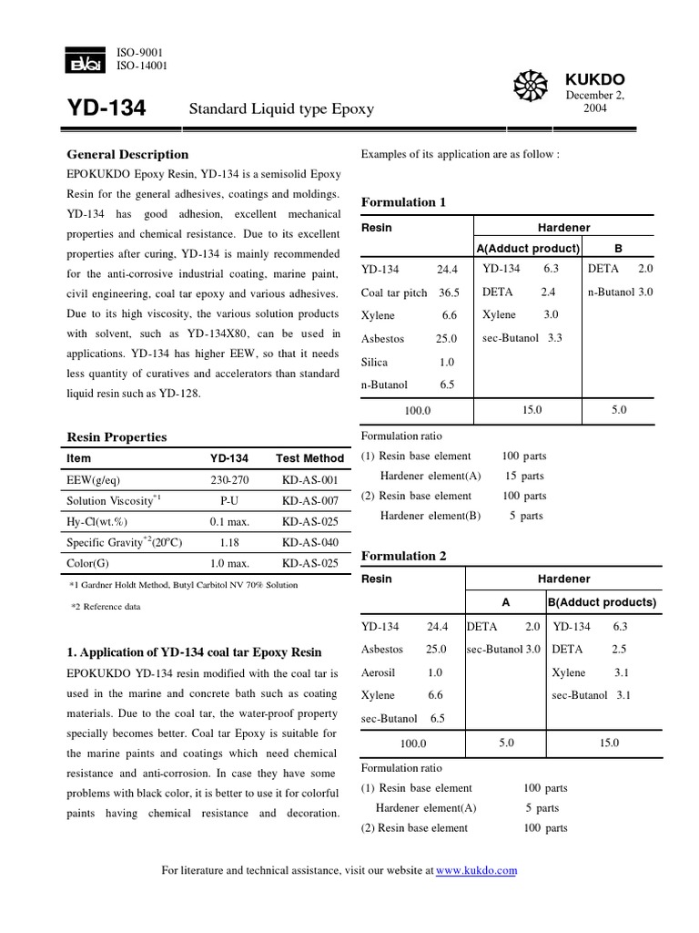 Yd-134 TDS | PDF | Epoxy | Paint