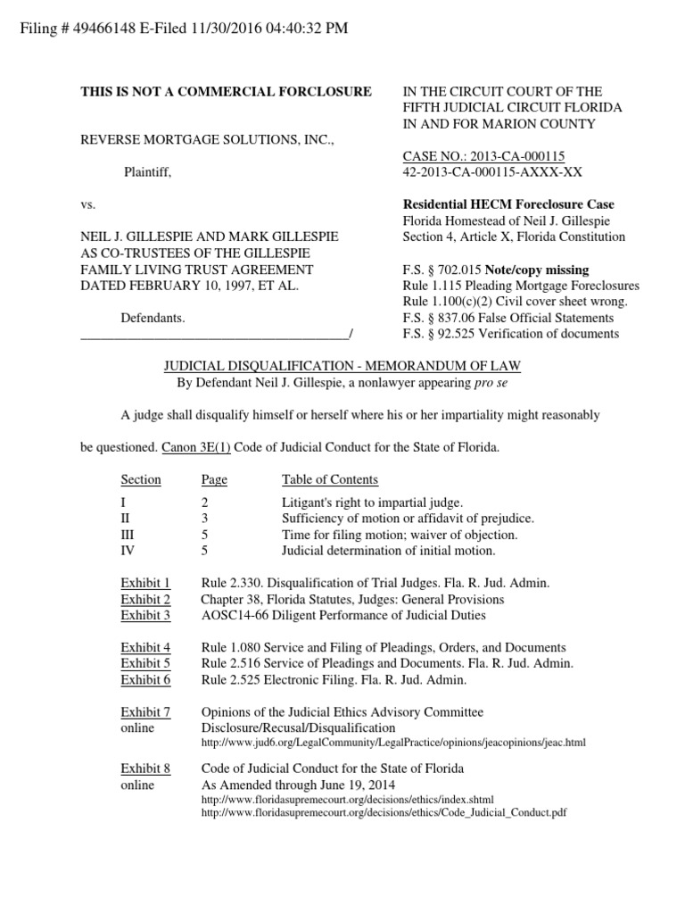 Judicial Disqualification in Florida Law | PDF | Judicial ...