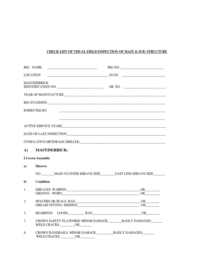 Checklist of Mast and Substructure | PDF | Lighting | Screw