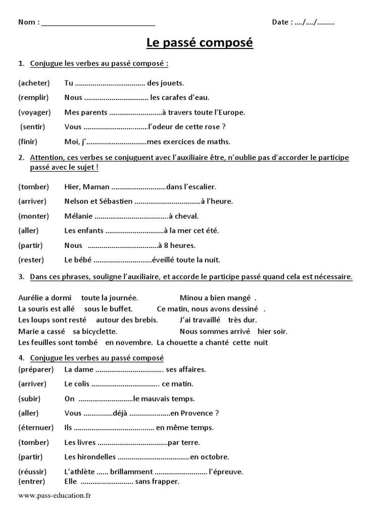 évaluation Temps Composés 5ème Pdf Passé Composé Cm1 Cm2 - Exercices Corrigés - Conjugaison - Cycle 3 | PDF