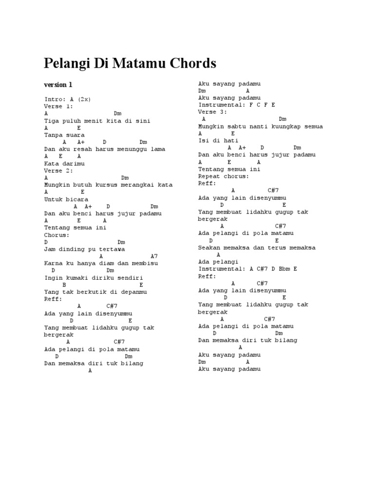 Pelangi Di Matamu Chords