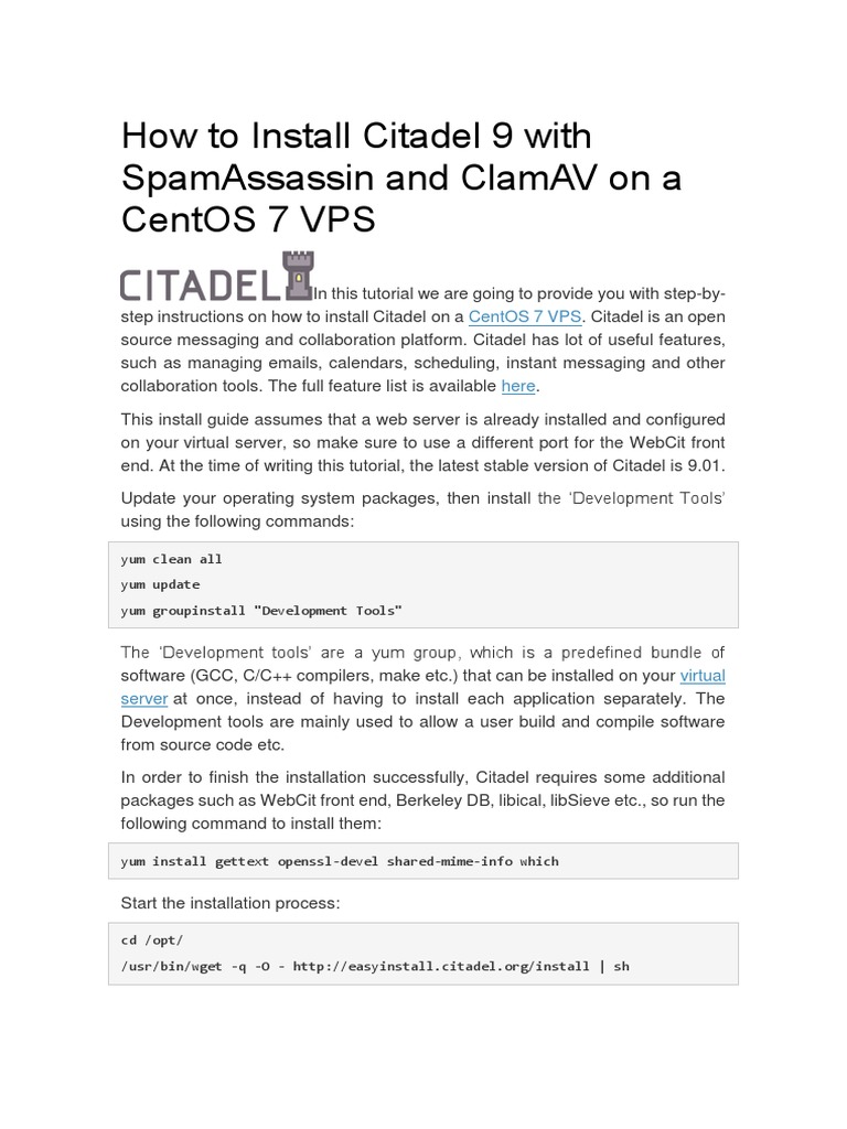 Install Citadel 9 with ClamAV on CentOS 7 | PDF | Port (Computer ...