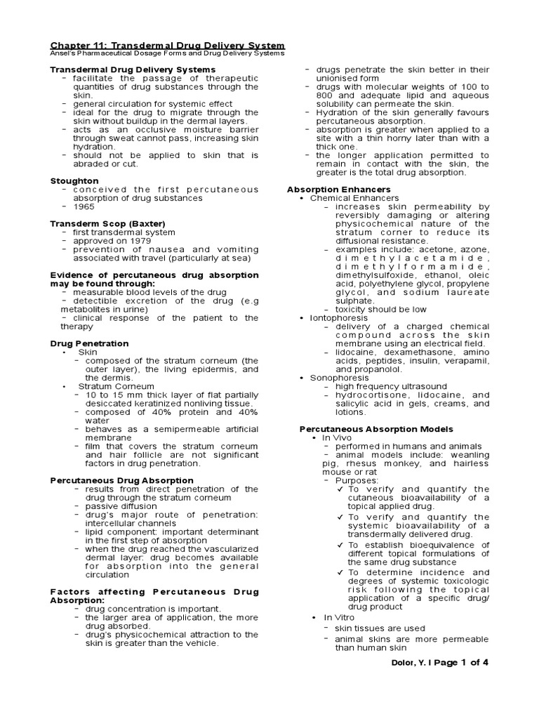Transdermal Drug Delivery Systems Overview | PDF | Topical Medication ...