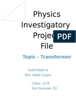 Physics Investigatory Project File: Topic - Transformer