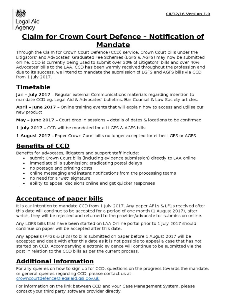 CCD Mandate for Court Bills 2017 | PDF