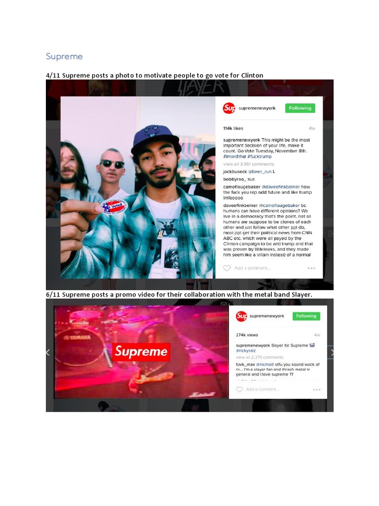 Supreme and Reebok Instagram Highlights | PDF
