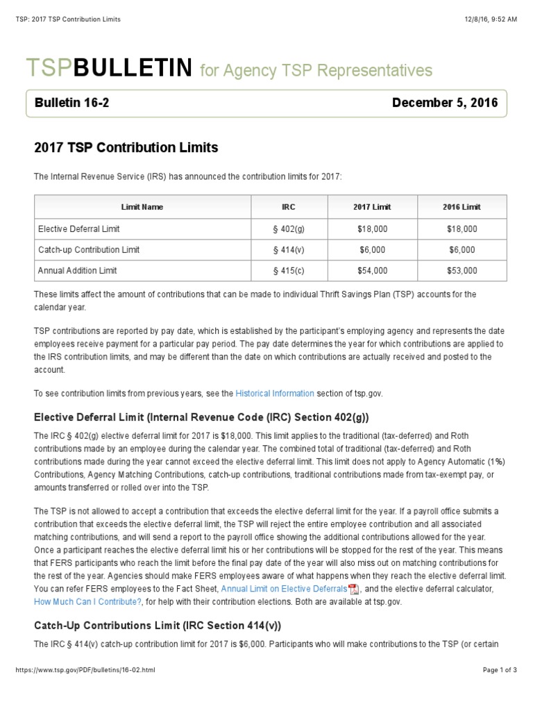 TSP 2017 TSP Contribution Limits Public Finance Government Finances