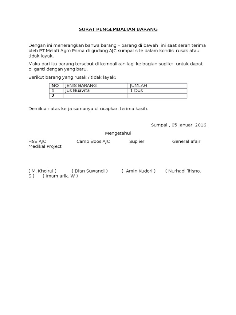 Form retur barang excelTanggal pembuatan nota retur.