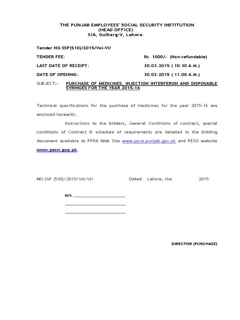 Medicine Tender for 2015-16 | PDF | Invoice | Pharmacy