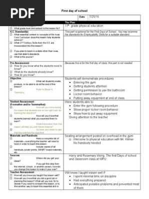 first day of school lesson plan