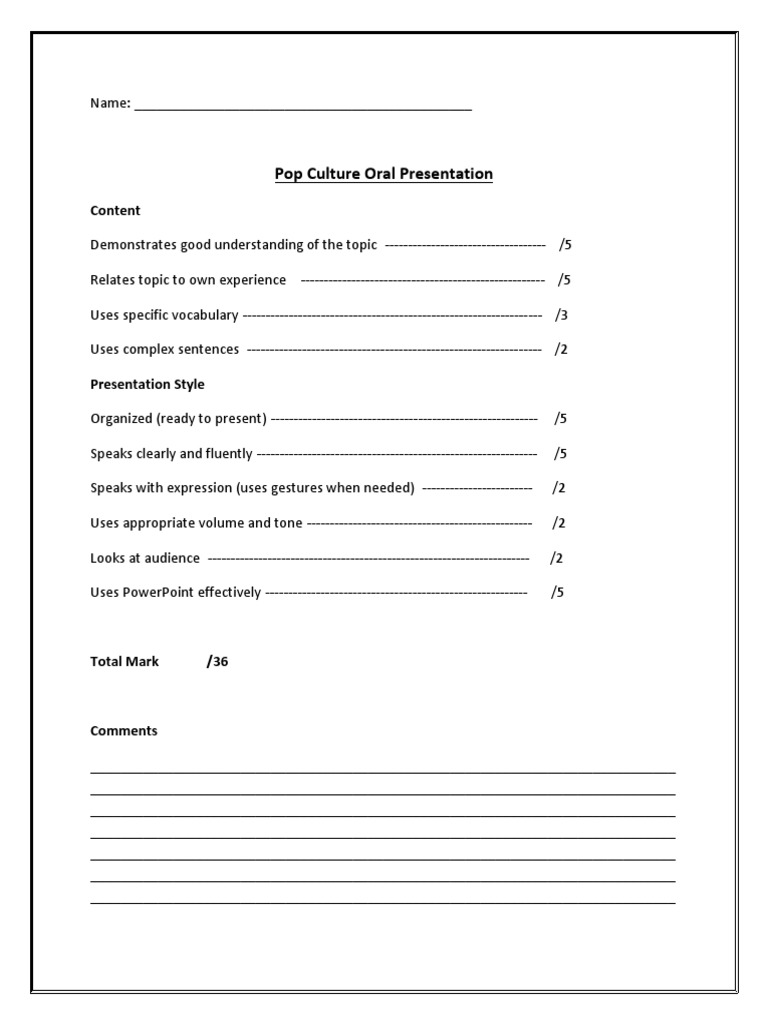 Rubric For Oral Presentation | PDF | Language Arts & Discipline