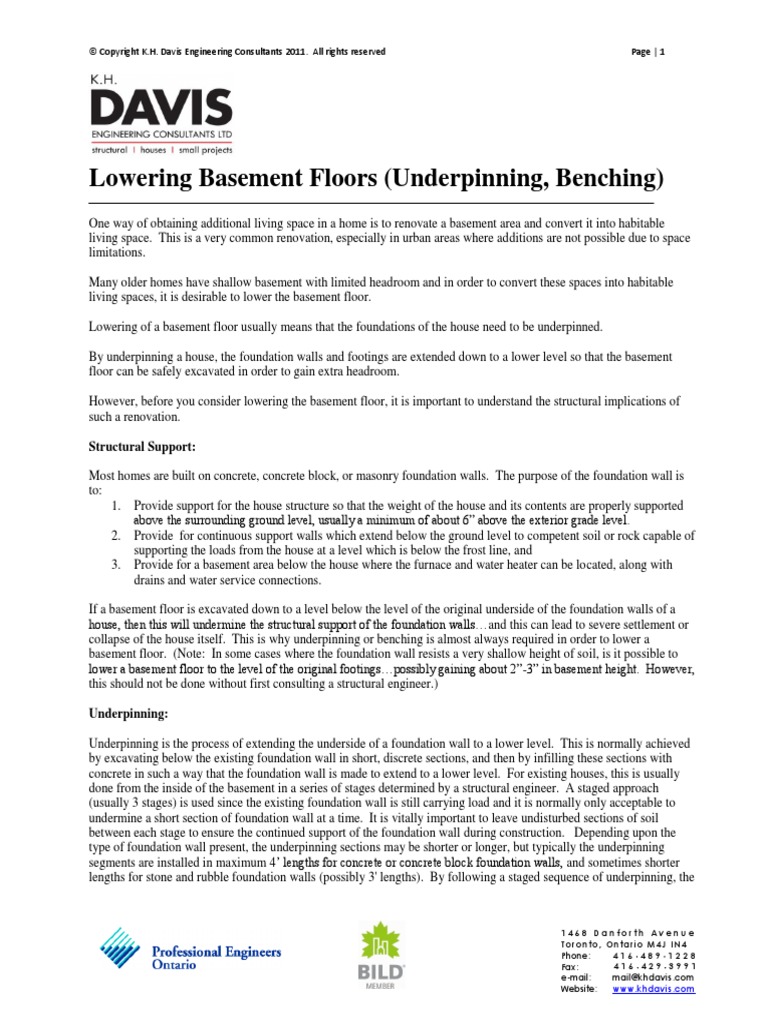 Basement Floor Lowering Info Sheet For Clients Basement