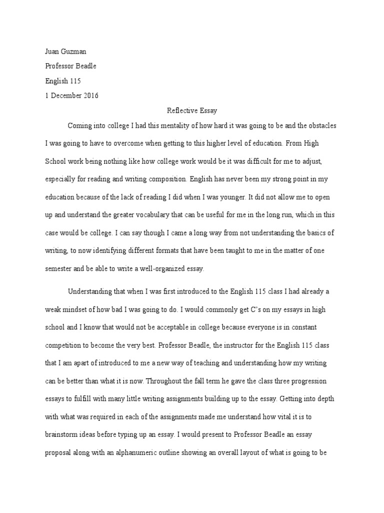 Reflective Essay  Essays  Thesis