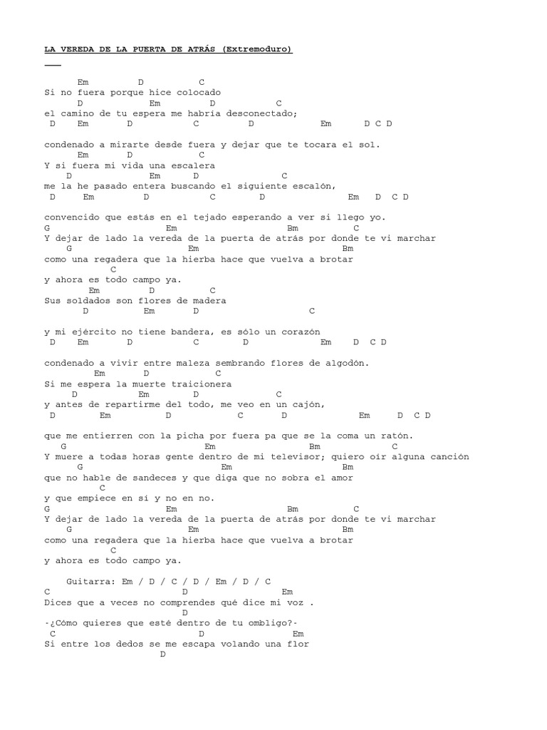 Extremoduro La Vereda De La Puerta De Atrás Letra