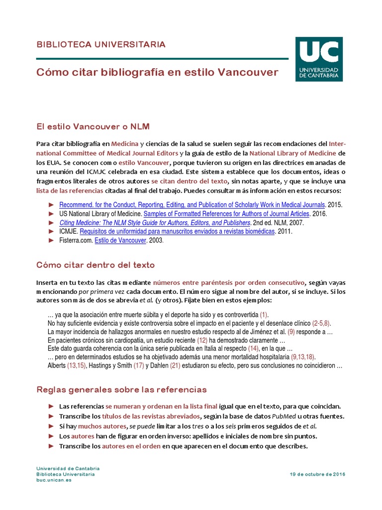Guia citar estilo vancouver pdf Academia Science