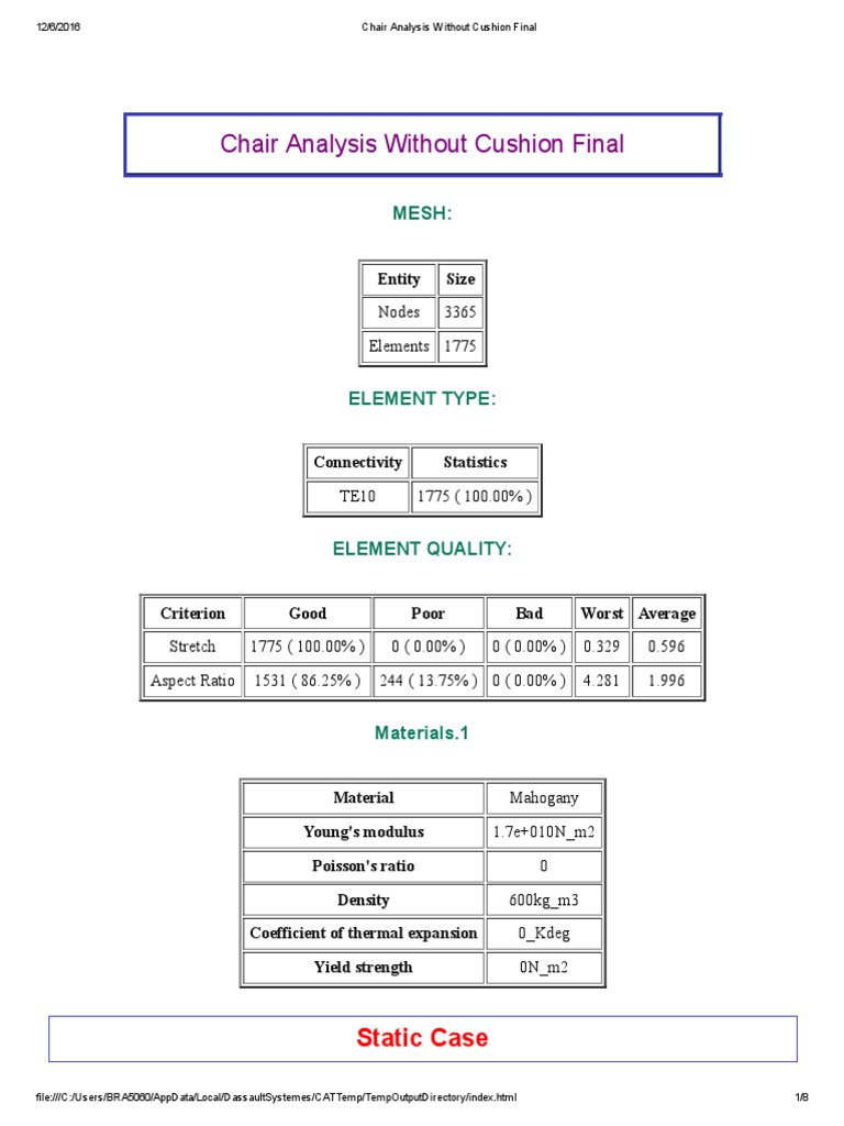 Chair Analysis Without Cushion Final PDF Stress (Mechanics) Solid Mechanics