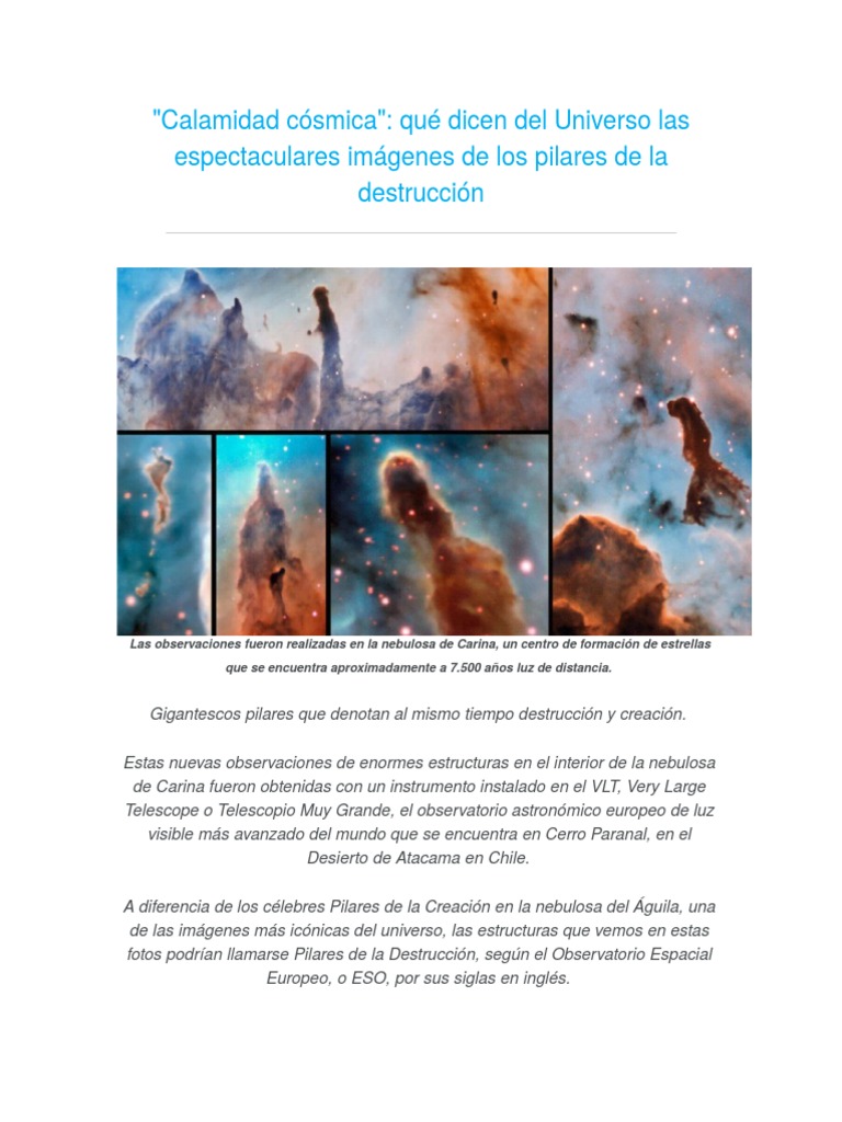 Pilares de Destrucción en la Nebulosa Carina | PDF | Universo | Estrellas