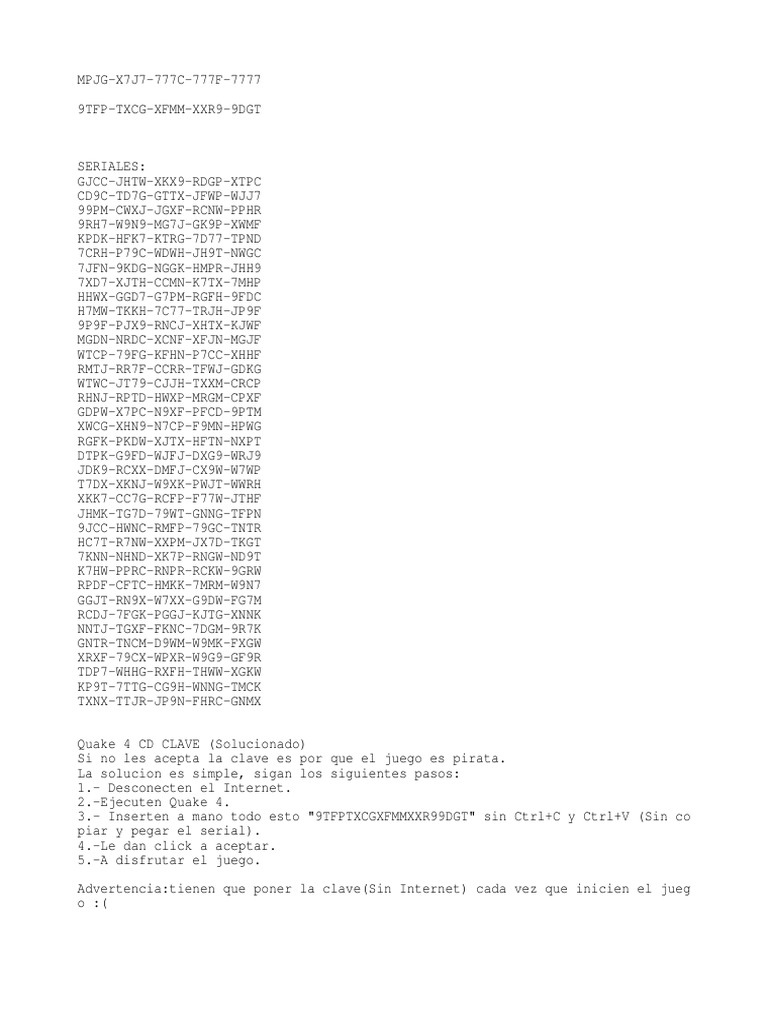 Quake 4 Serial CD Key PDF