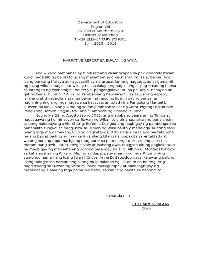 Narrative Sa Buwan NG Wika '15 | PDF