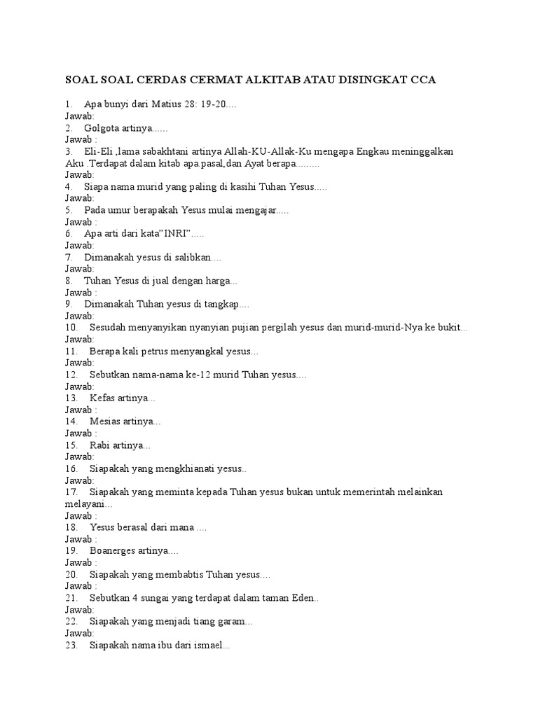 Soal Soal Cerdas Cermat Alkitab Atau Disingkat Cca Soal
