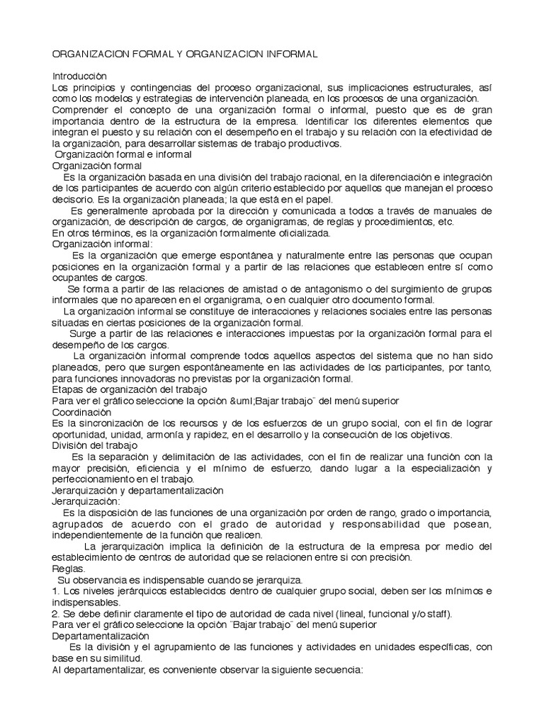 Organización Formal e Informal | PDF | Toma de decisiones | Liderazgo