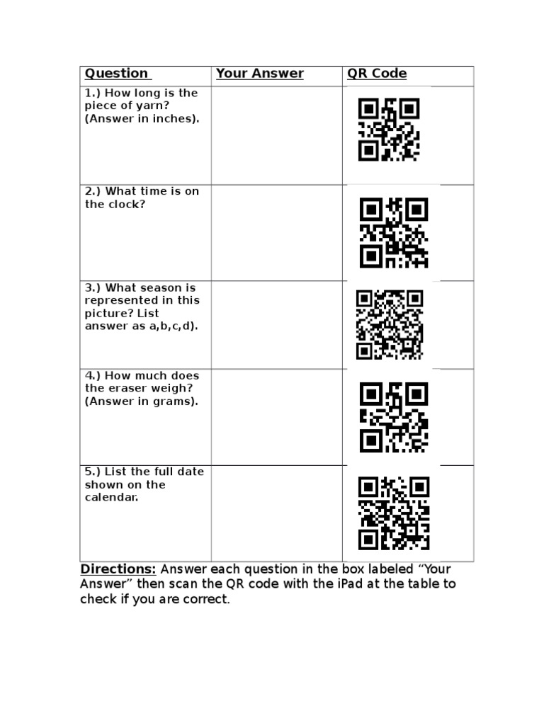 QR Code Worksheet | PDF