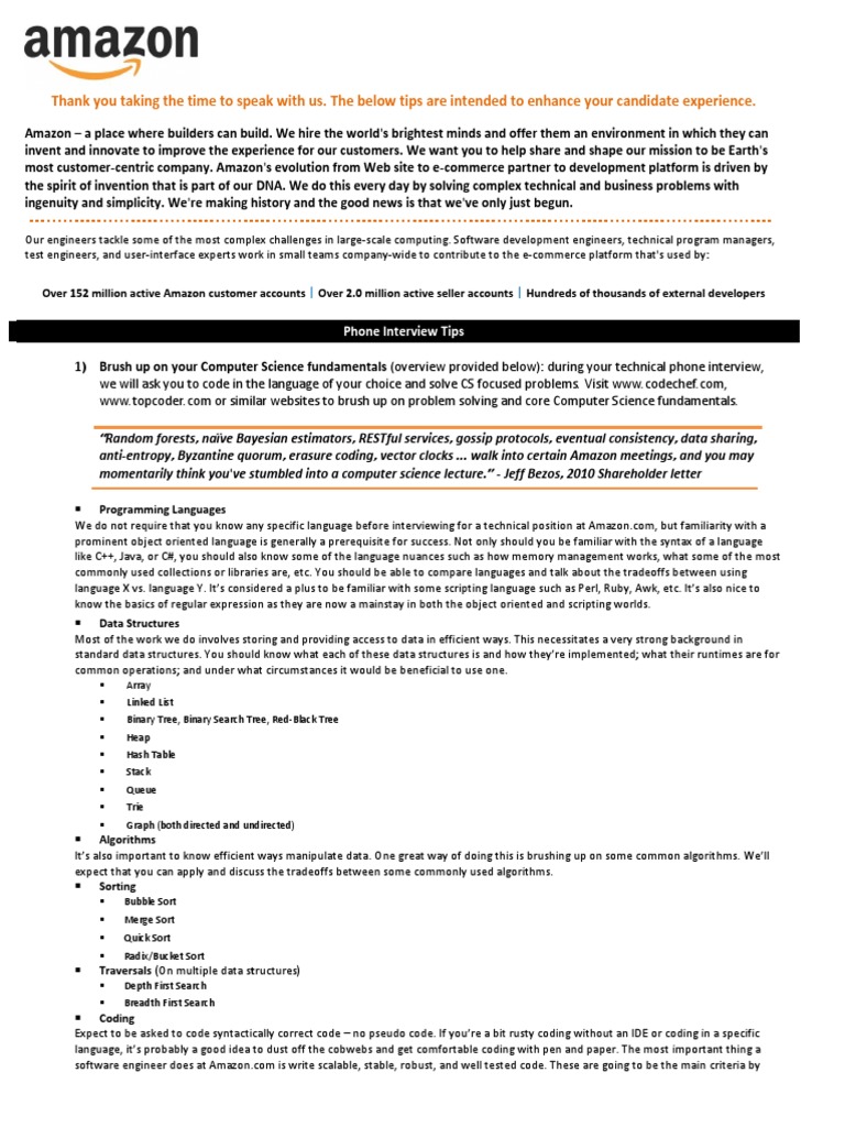 Amazon Technical Interview Guide | PDF | Amazon.Com | Databases