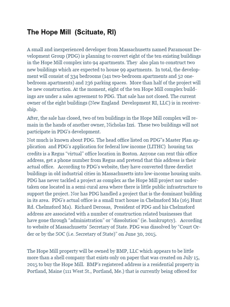 The Hope Mill (Scituate, RI) Slightly Updated (Sept. 2016) PDF