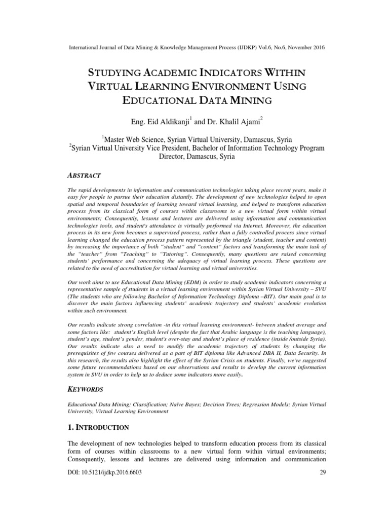Studying Academic Indicators Within Virtual Learning Environment Using ...
