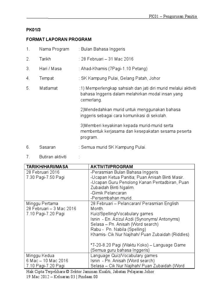 Report Bulan Bahasa Inggeris 2016 Pdf