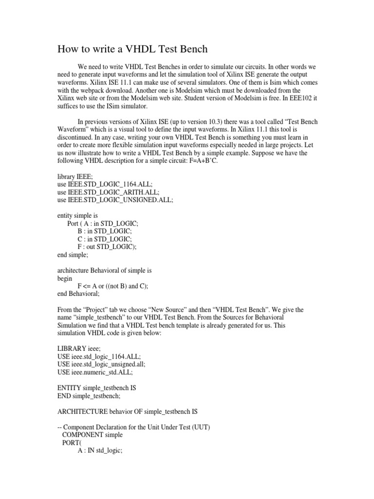 How To Write A Vhdl Test Bench Vhdl Ingenieria Informatica