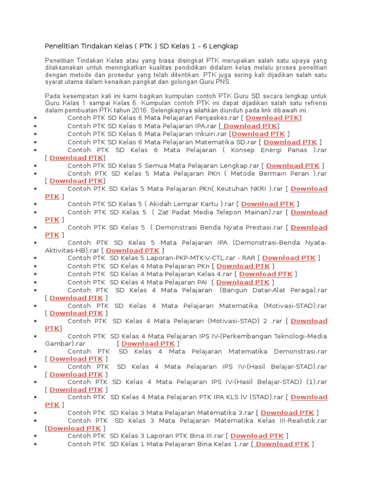 Contoh ptk sd lengkap pdf