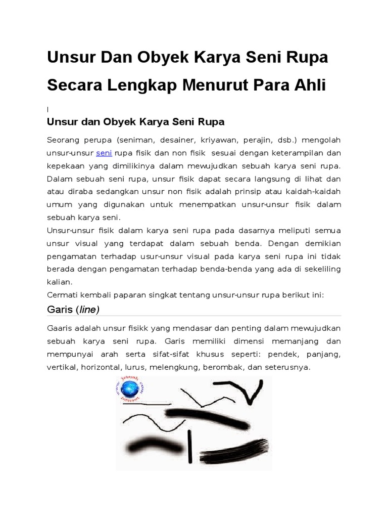  Unsur  Dan Obyek Karya Seni Rupa Secara Lengkap Menurut  